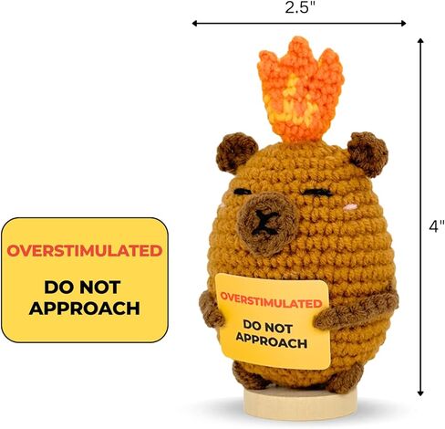 Overstimulated Do Not Approach Desk Sign, Handmade Crochet Capybara Plush with Card, Mini Desk Decor with Wooden Stand, Gift-Ready Organza Bag, Funny Office Cubicle & Home Office Gift in Saudi Arabia