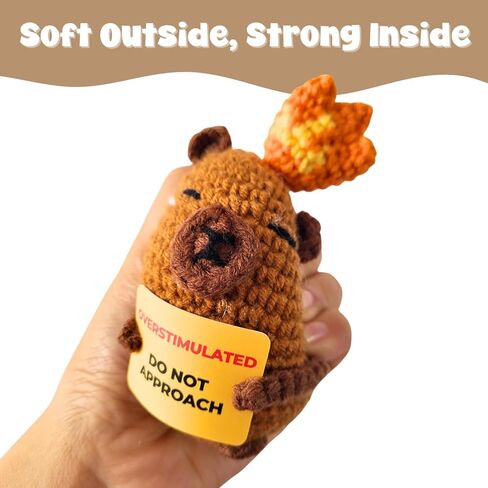 Overstimulated Do Not Approach Desk Sign, Handmade Crochet Capybara Plush with Card, Mini Desk Decor with Wooden Stand, Gift-Ready Organza Bag, Funny Office Cubicle & Home Office Gift in Saudi Arabia