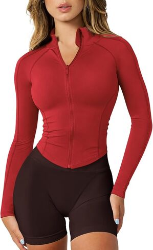 GYM RAINBOW Womens Snatched Workout Jackets Lightweight Zip Up Slim Fit Gym Track Athletic Jackets with Thumb Holes(#1 Red,Small) in Saudi Arabia