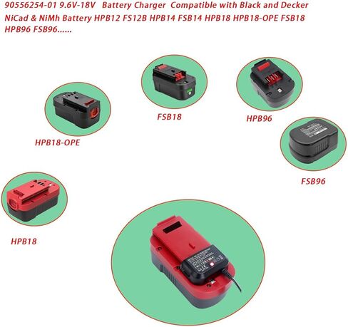 Replace Black and Decker 18V Battery Charger 90556254-01 9.6V-18V NiMh & NiCadBattery HPB12 FS12B HPB14 FSB14 HPB18 HPB18-OPE FSB18 HPB96 FSB96... in Saudi Arabia
