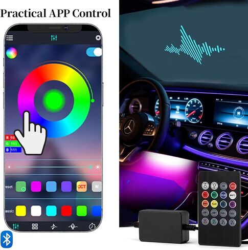 DIBMS RGB Car Strobe Safety Lights with Remote,Interior LED Light for Car Accessories Women Men Husband Birthday Gift APP Control with USB Port Music Sync Color Change for Truck Decor 12V Dashboard in Saudi Arabia