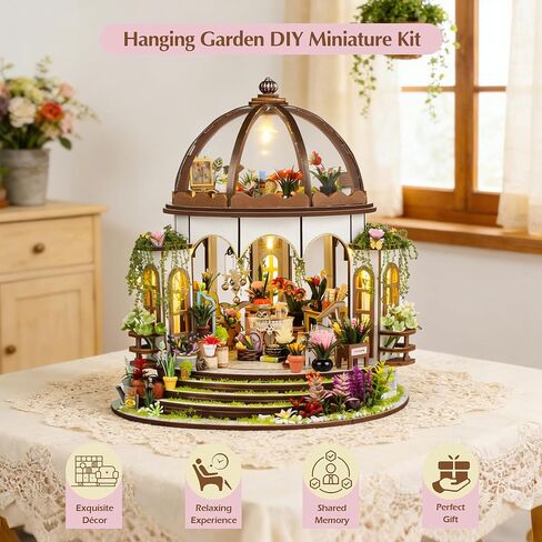 Soothee DIY Miniature House Kit, DIY Book Nook with LED Light | 3D Puzzles for Adults and Teens, Tiny House Building Kits for Bookshelf Decor, Relaxing Gift for Craft Lovers | Hanging Garden in Saudi Arabia