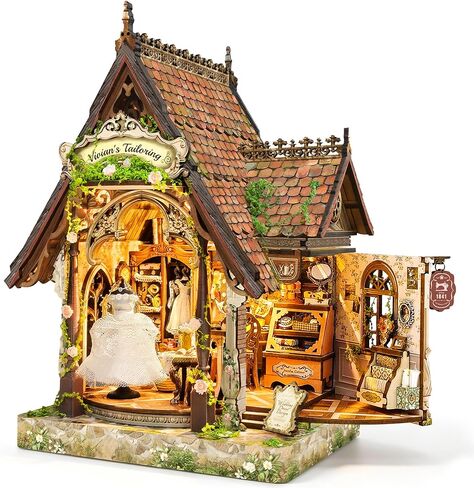 Romantic Miniature Dream Dress Studio - Vintage 3D Wooden Puzzle with LED Lights, DIY Book Nook Kit with Openable Side Door, Handcrafted Gift for Adults & Women in Saudi Arabia
