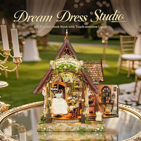 Romantic Miniature Dream Dress Studio - Vintage 3D Wooden Puzzle with LED Lights, DIY Book Nook Kit with Openable Side Door, Handcrafted Gift for Adults & Women in Saudi Arabia