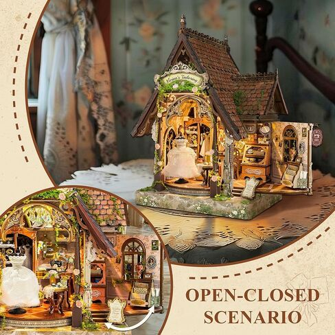 Romantic Miniature Dream Dress Studio - Vintage 3D Wooden Puzzle with LED Lights, DIY Book Nook Kit with Openable Side Door, Handcrafted Gift for Adults & Women in Saudi Arabia