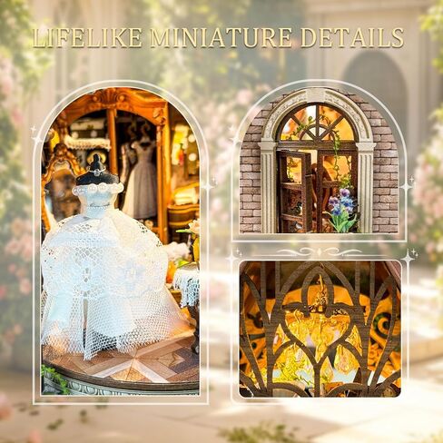 Romantic Miniature Dream Dress Studio - Vintage 3D Wooden Puzzle with LED Lights, DIY Book Nook Kit with Openable Side Door, Handcrafted Gift for Adults & Women in Saudi Arabia