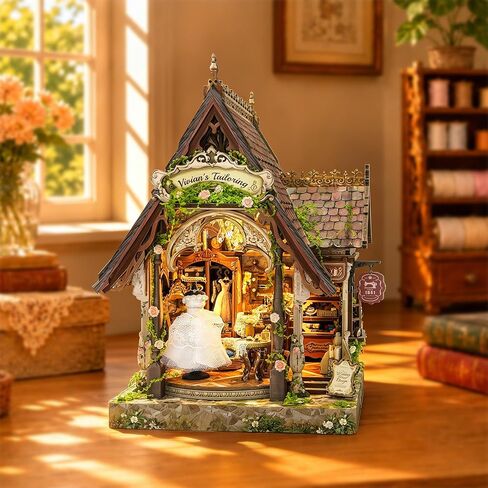 Romantic Miniature Dream Dress Studio - Vintage 3D Wooden Puzzle with LED Lights, DIY Book Nook Kit with Openable Side Door, Handcrafted Gift for Adults & Women in Saudi Arabia