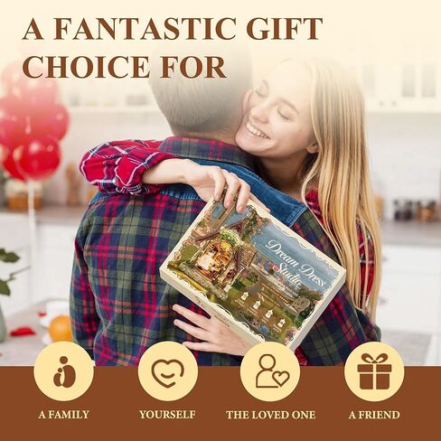 Romantic Miniature Dream Dress Studio - Vintage 3D Wooden Puzzle with LED Lights, DIY Book Nook Kit with Openable Side Door, Handcrafted Gift for Adults & Women in Saudi Arabia
