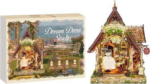 Romantic Miniature Dream Dress Studio - Vintage 3D Wooden Puzzle with LED Lights, DIY Book Nook Kit with Openable Side Door, Handcrafted Gift for Adults & Women in Saudi Arabia