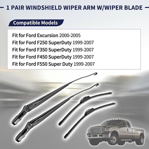 Magimaker‎ F81Z17527AA F81Z17526AA 1 Pair Windshield Wiper Arm w/Wiper Blade Fit for Ford F250 F350 F450 F550 Super Duty 1999-2007 / Excursion 2000-2005# 403717527AA 4C3Z17526AA in Kuwait