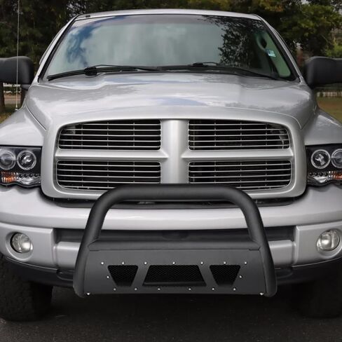 7422446149151 Compatible with 2002-2005 Dodge Ram 1500/2006-2008 1500 Mega (Extended Crew) Cab / 2003-2009 2500 3500 Matte Black Studded Mesh Style Bull Bar Guard with Skid Plate in Kuwait