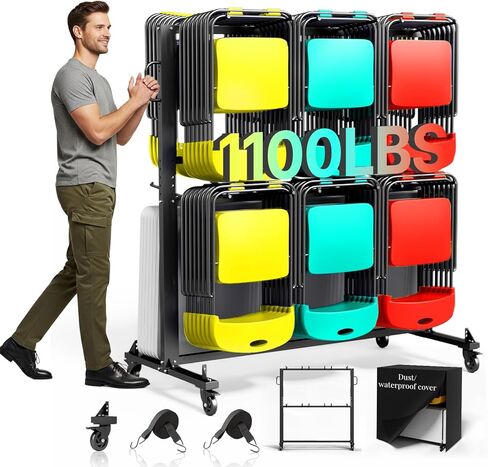 Folding Chair Rack with Wheels - Heavy Duty Folding Chair Storage Cart, 1100lb Capacity Steel Frame & Stabilizer for Church/Garage/Banquet (Dark Black) in Saudi Arabia