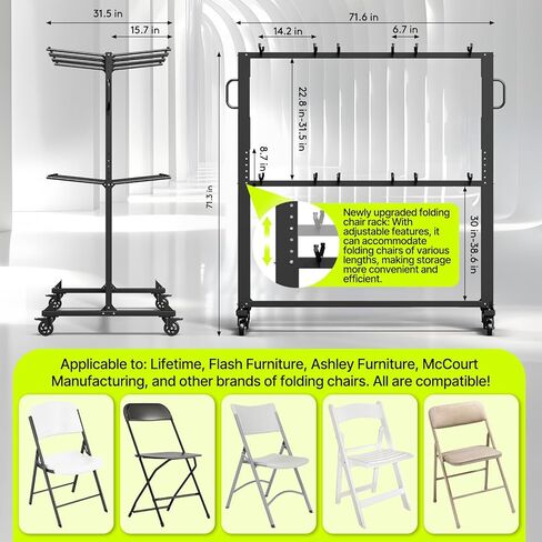 Folding Chair Rack with Wheels - Heavy Duty Folding Chair Storage Cart, 1100lb Capacity Steel Frame & Stabilizer for Church/Garage/Banquet (Dark Black) in Saudi Arabia