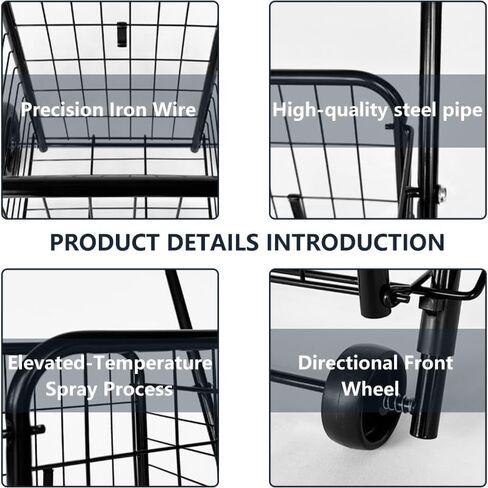 Folding Shopping Cart with 360° Swivel Wheels, Large Capacity Grocery Trolley with Foam Armrests, Heavy-Duty Utility Cart for Grocery, Laundry, Camping, Up to 90 lbs, Black in Saudi Arabia