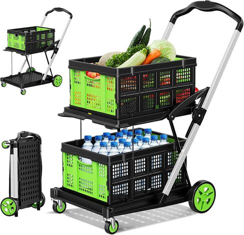 Collapsible Shopping Cart with Wheels, 8-in-1 200LBS Capacity Grocery Cart on Wheels with 2 Storage Crate, Folding Utility Cart for Shopping, Travel, Supermarket, Office, Teal in Saudi Arabia