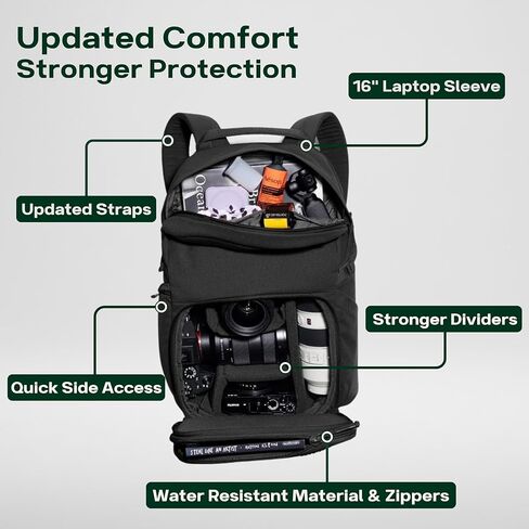 BREVITE Jumper Compact Camera Backpack 2026 Edition: A Minimalist & Travel-friendly Photography Backpack For DSLR Camera & Laptop w/Reinforced Straps & Stiffer Dividers (18L) (Triple Black Color) in Saudi Arabia