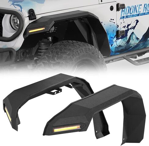 Hooke Road JL/JT مشاعل أمامية متينة لـ 2018-2026 Jeep Wrangler JL & Gladiator JT، قطعتان من المصدات الفولاذية المسطحة مع أضواء إشارة الانعطاف LED in Kuwait