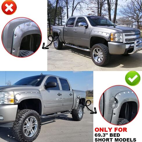 PIT66 Fender Flares، مناسب لـ Chevy Silverado 1500 2007-2013 5.8 سرير قصير (لا يناسب الطرازات الكلاسيكية GMC Sierra/07)، مجموعة مشاعل العجلات السوداء ذات الجيب المتين ذو التصميم المثبت، 4 قطع in Kuwait