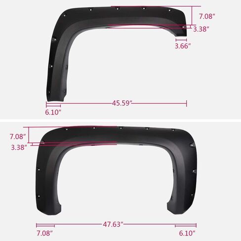PIT66 Fender Flares، مناسب لـ Chevy Silverado 1500 2007-2013 5.8 سرير قصير (لا يناسب الطرازات الكلاسيكية GMC Sierra/07)، مجموعة مشاعل العجلات السوداء ذات الجيب المتين ذو التصميم المثبت، 4 قطع in Kuwait