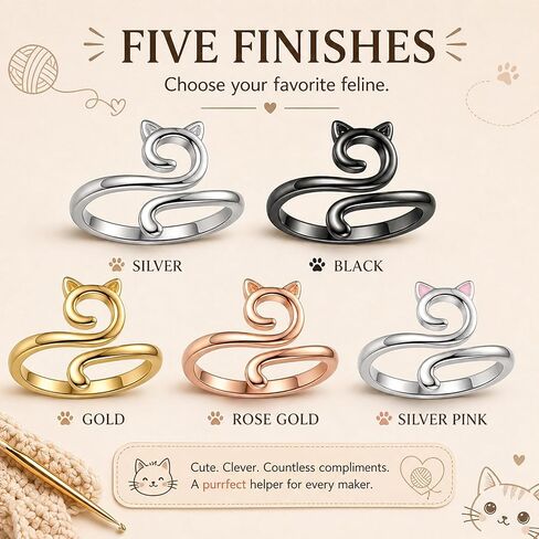 5Pcs Curated Cat Crochet Ring for Finger, Adjustable, 5 Colors Tension Ring for Crochet & Knitting, Yarn Guide Finger Holder with Thread Cutter Ring, US Size 5-12 in Saudi Arabia