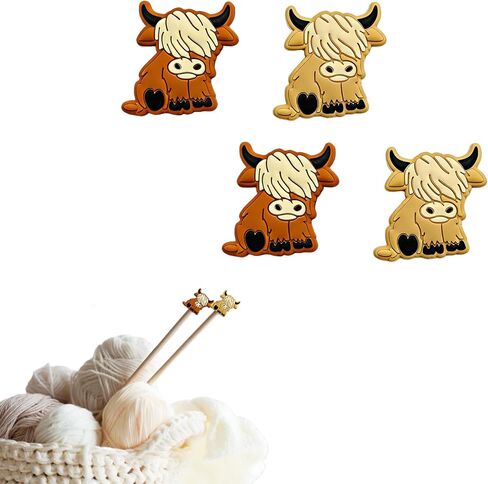 Knitting Needle Stoppers,Highland Cow Shape Stitch Stoppers Stitch Holders for Knitting Needle Point Protectors 4 PCS in Kuwait