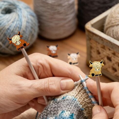 Knitting Needle Stoppers,Highland Cow Shape Stitch Stoppers Stitch Holders for Knitting Needle Point Protectors 4 PCS in Kuwait