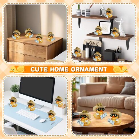 Funny Golden Duck with Rhinestone Cowboy Hat, Gold Necklace, Wine Glass & Money Sunglasses - Mini Rubber Ducks Accessories for Car Dashboard, Office Desk, Party Decor in Saudi Arabia