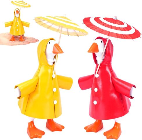 Shinylin Spring Desk Goose Raincoat Outfit with Umbrella Mini Desk Goose Rain Coat Costume Mini Geese Raincoat Clothes for Spring 7 Inch Geese Figurine Desktop Home Decor(Yellow Red) in Saudi Arabia