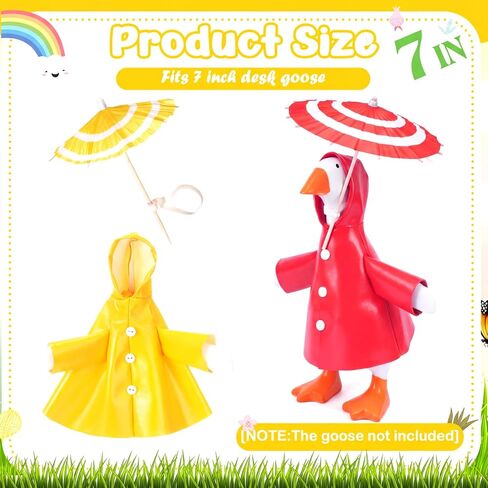 Shinylin Spring Desk Goose Raincoat Outfit with Umbrella Mini Desk Goose Rain Coat Costume Mini Geese Raincoat Clothes for Spring 7 Inch Geese Figurine Desktop Home Decor(Yellow Red) in Saudi Arabia