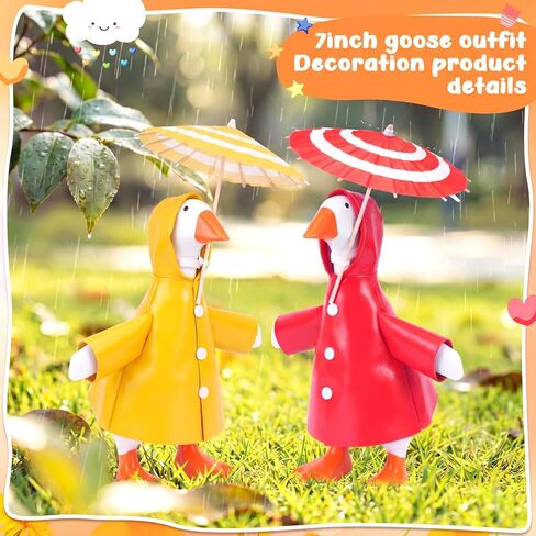 Shinylin Spring Desk Goose Raincoat Outfit with Umbrella Mini Desk Goose Rain Coat Costume Mini Geese Raincoat Clothes for Spring 7 Inch Geese Figurine Desktop Home Decor(Yellow Red) in Saudi Arabia