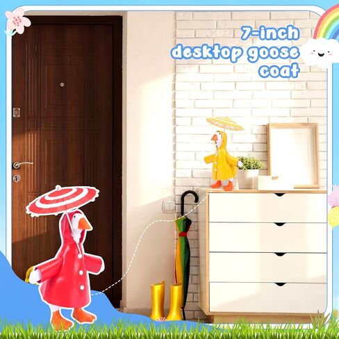 Shinylin Spring Desk Goose Raincoat Outfit with Umbrella Mini Desk Goose Rain Coat Costume Mini Geese Raincoat Clothes for Spring 7 Inch Geese Figurine Desktop Home Decor(Yellow Red) in Saudi Arabia