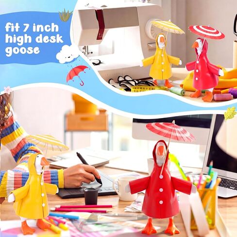 Shinylin Spring Desk Goose Raincoat Outfit with Umbrella Mini Desk Goose Rain Coat Costume Mini Geese Raincoat Clothes for Spring 7 Inch Geese Figurine Desktop Home Decor(Yellow Red) in Saudi Arabia