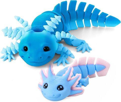 2pcs 3D Printed Axolotl Figures 6.89 inch and 4.13 inch Articulating Axolotl Fidget Toys for Desk Home Office (Pink, White) in Saudi Arabia