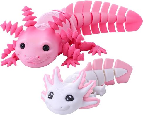 2pcs 3D Printed Axolotl Figures 6.89 inch and 4.13 inch Articulating Axolotl Fidget Toys for Desk Home Office (Pink, White) in Saudi Arabia