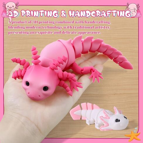 2pcs 3D Printed Axolotl Figures 6.89 inch and 4.13 inch Articulating Axolotl Fidget Toys for Desk Home Office (Pink, White) in Saudi Arabia