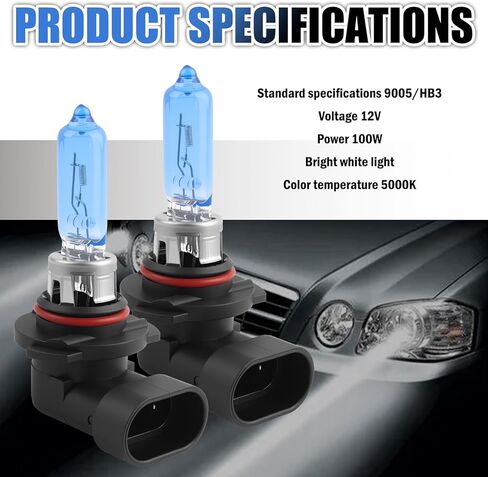 KIFIDAN 2PCS 9005 Headlight Bulbs,12V 100W 9005 Halogen Headlight Bulbs with Super Brightness,High Temperature Resistant Car Head Light Bulb High and Low Beam Car Accessories in Kuwait