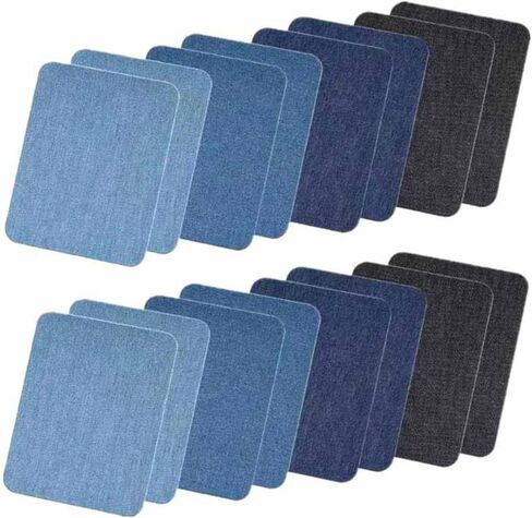 16 Pack Iron On Denim Patches for Inside and Outside Jeans Multi Color Strong Adhesive Jean Patches for Pants Holes Clothing Repair DIY Fabric Repair Patch for Jackets Shirts and Skirts in Saudi Arabia