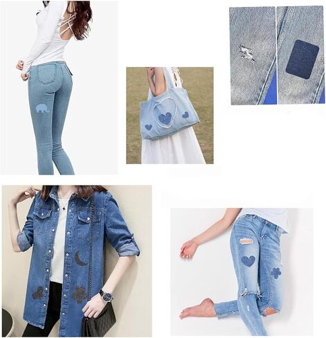 16 Pack Iron On Denim Patches for Inside and Outside Jeans Multi Color Strong Adhesive Jean Patches for Pants Holes Clothing Repair DIY Fabric Repair Patch for Jackets Shirts and Skirts in Saudi Arabia