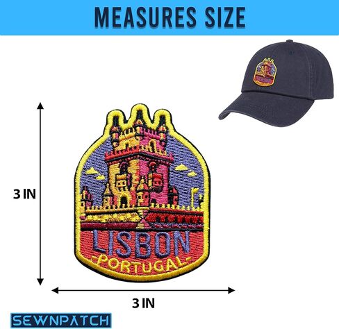 Lisbon Portugal Patch for Backpacks Hats Jeans Bags, Size 3" Iron On or Sew On Patches, Europe Vacation Souvenir Embroidery Patches Appliques for Clothes, Aesthetic Patch for Travel Lovers in Kuwait