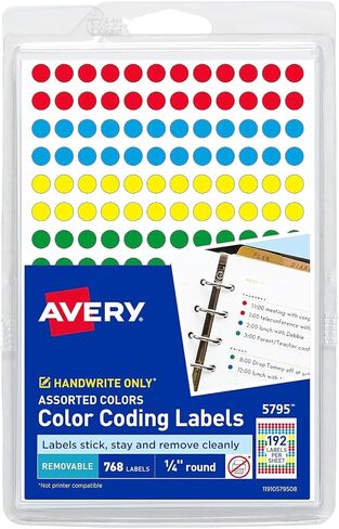 Avery 05795 Removable Color Code Labels, 1/4-Inch Round, Assorted Colors, 768/PK in Kuwait