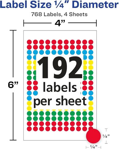 Avery 05795 Removable Color Code Labels, 1/4-Inch Round, Assorted Colors, 768/PK in Kuwait