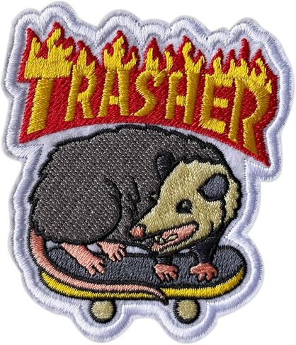 Trasher Opossum Skateboard Hook and Loop Patch for Backpacks Hats Vest Dog Harness Bags, Size 3" Sewing Patches,Tactical Appliques for Clothes, Embroidery Patch, Meme Animal Gifts for Boy Girl in Kuwait