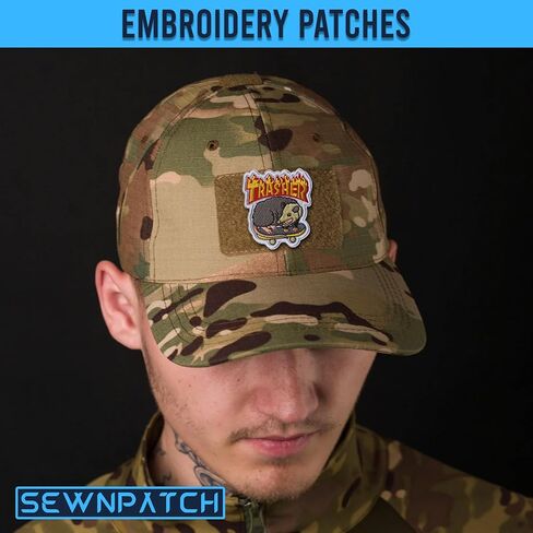 Trasher Opossum Skateboard Hook and Loop Patch for Backpacks Hats Vest Dog Harness Bags, Size 3" Sewing Patches,Tactical Appliques for Clothes, Embroidery Patch, Meme Animal Gifts for Boy Girl in Kuwait