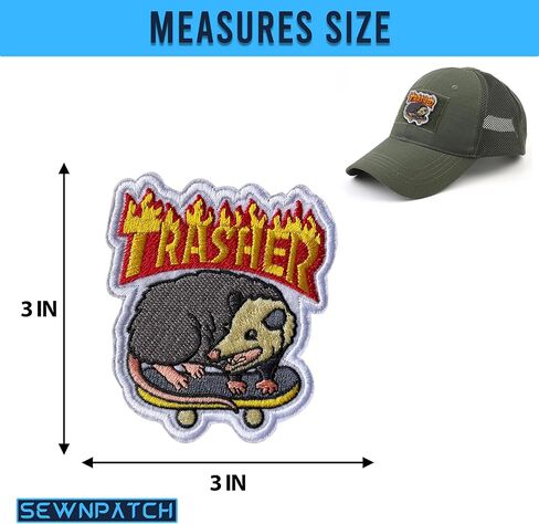 Trasher Opossum Skateboard Hook and Loop Patch for Backpacks Hats Vest Dog Harness Bags, Size 3" Sewing Patches,Tactical Appliques for Clothes, Embroidery Patch, Meme Animal Gifts for Boy Girl in Kuwait