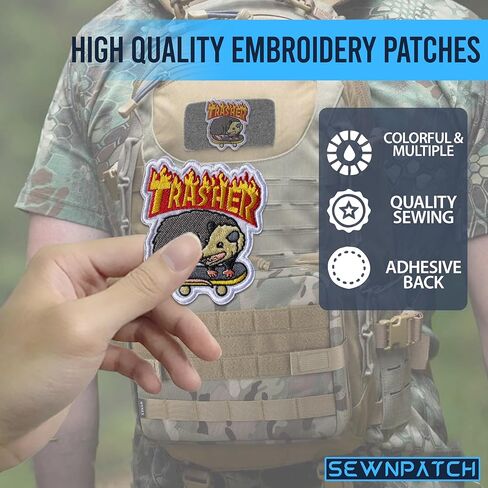 Trasher Opossum Skateboard Hook and Loop Patch for Backpacks Hats Vest Dog Harness Bags, Size 3" Sewing Patches,Tactical Appliques for Clothes, Embroidery Patch, Meme Animal Gifts for Boy Girl in Kuwait