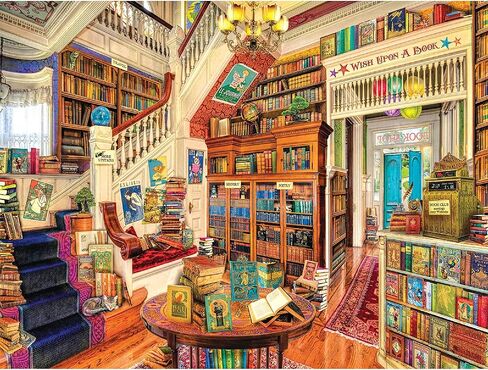 White Mountain 500 Piece Jigsaw Puzzle Cozy Library Books Puzzles with Large Pieces, Gift for Adults and Family 18"x24" - Readers Paradise in Kuwait