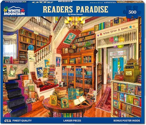 White Mountain 500 Piece Jigsaw Puzzle Cozy Library Books Puzzles with Large Pieces, Gift for Adults and Family 18"x24" - Readers Paradise in Kuwait