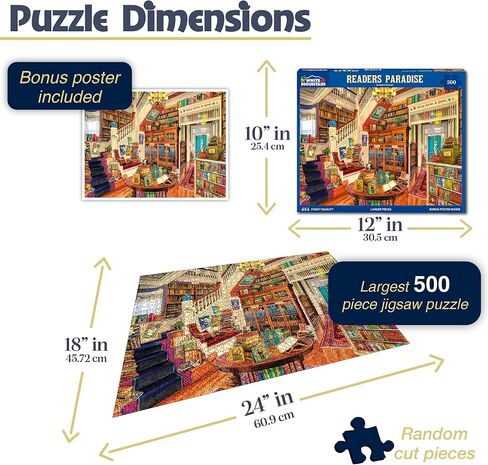 White Mountain 500 Piece Jigsaw Puzzle Cozy Library Books Puzzles with Large Pieces, Gift for Adults and Family 18"x24" - Readers Paradise in Kuwait