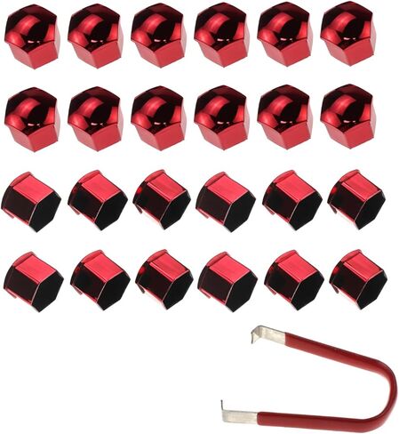 24pcs Wheel Nut Cap 21mm Wheel Bolt Nut Caps Covers,Universal Anti-Rust Car Tire Nut Caps Bolt Cover,Hexagonal Plastic Tire Bolt with Removal Tool (Red) in Saudi Arabia