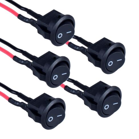 5 قطع 15 ملم مفتاح هزاز مستدير مفتاح تبديل صغير على إيقاف KCD1 SPST 2Pin تصميم إضافي مع كابل سلكي مسبق 5.9 بوصة 10 أمبير 12 فولت تيار مستمر 6 أمبير 125 فولت تيار متردد لسيارة قارب السيارات RV زر أسود in Kuwait
